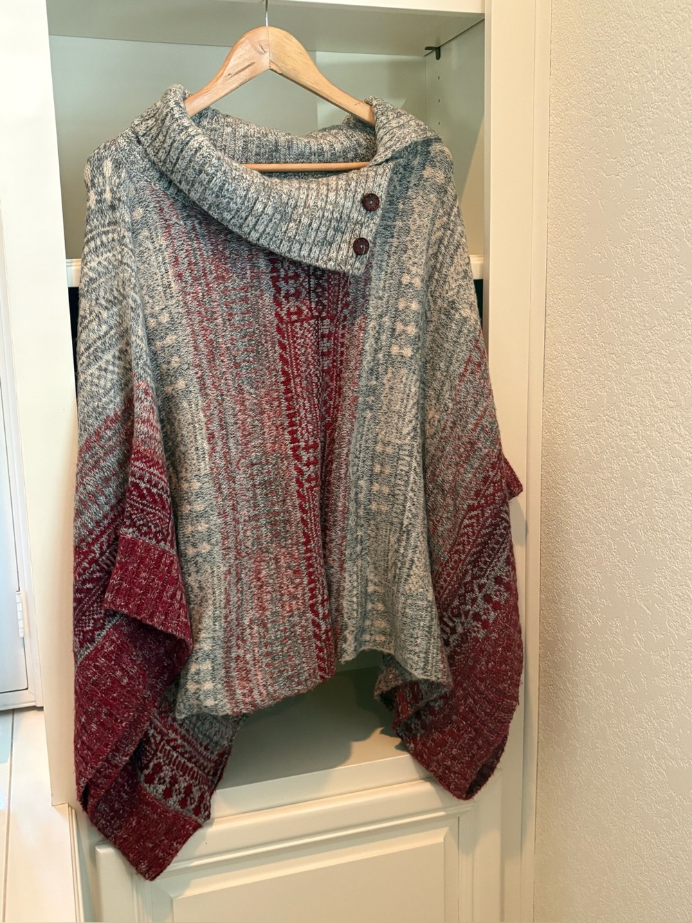 FREE PEOPLE Large Willow Poncho Sweater Button Turtleneck  Alpaca Blend